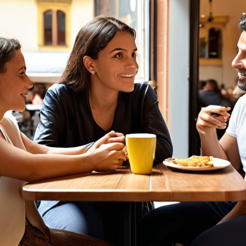 Home 18 **Prompt 1: Authentic Connections & Emotional Support**
A diverse group of Italian solopreneurs, appearing authentic and engaged, sharing a relaxed conversation in a warm, inviting modern café setting. Focus on genuine eye contact, empathetic expressions, and gestures of mutual support (e.g., attentive listening, a comforting hand). The ambiance should convey trust, community, and the breaking of isolation. Soft, natural lighting. Realistic, slightly warm tones.