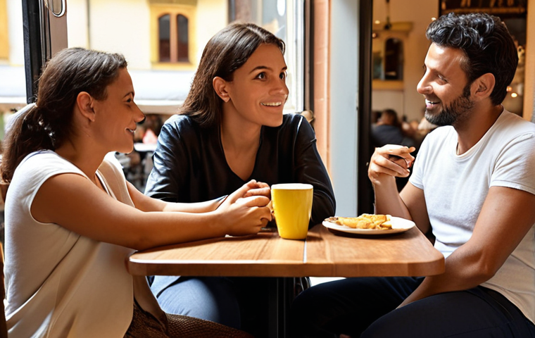 **Prompt 1: Authentic Connections & Emotional Support**
A diverse group of Italian solopreneurs, appearing authentic and engaged, sharing a relaxed conversation in a warm, inviting modern café setting. Focus on genuine eye contact, empathetic expressions, and gestures of mutual support (e.g., attentive listening, a comforting hand). The ambiance should convey trust, community, and the breaking of isolation. Soft, natural lighting. Realistic, slightly warm tones.